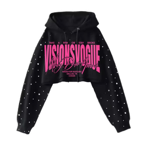 Risk Mode: Crop Top Hoodie With Rhinestone