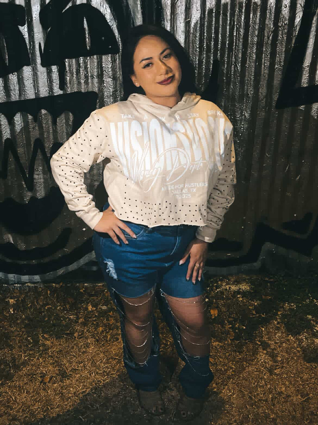 Risk Mode: Crop Top Hoodie With Rhinestone