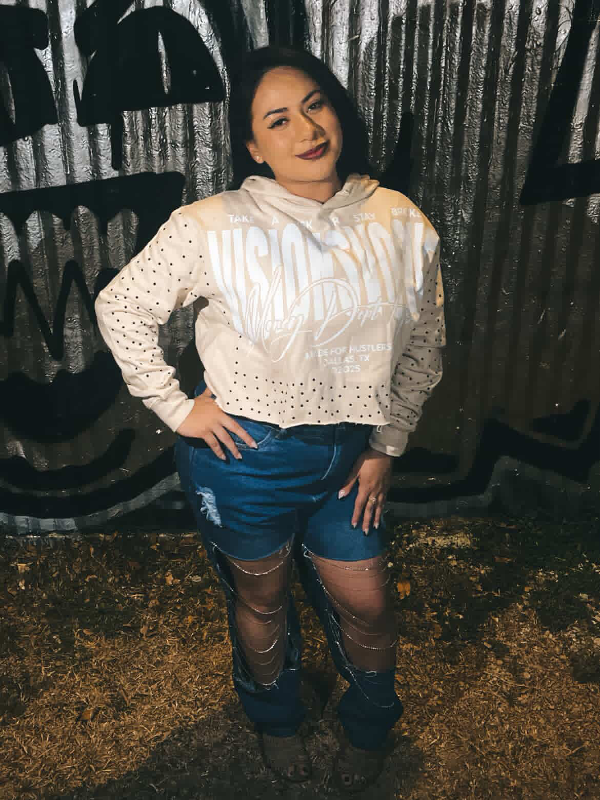 Risk Mode: Crop Top Hoodie With Rhinestone